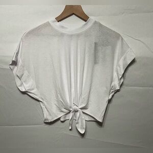 Abercrombie & Fitch White Crop Tie-Front T-Shirt